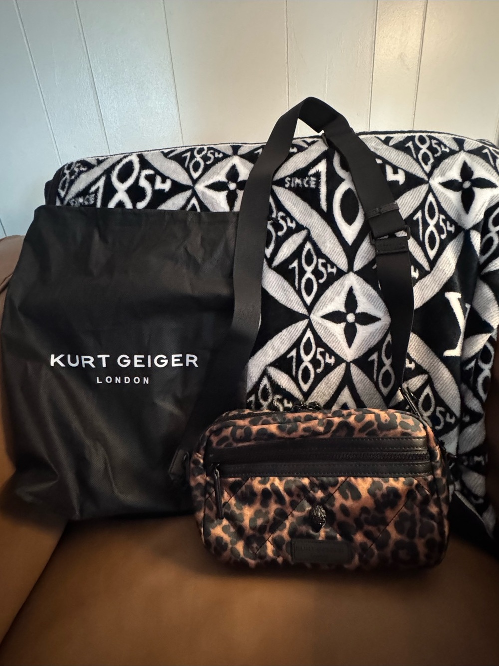 Kurt Geiger Brown Black Leopard Print Crossbody Bag
